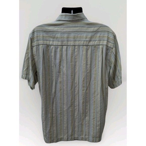 Tommy Bahama Shirt Mens Size Large‎ Silk Green Textured Striped Short Sleeve - Picture 4 of 7